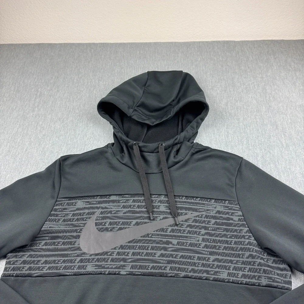 Nike Pullover Mens Medium Black Therma Dri-Fit Hoodie Drawstring Fleece Training